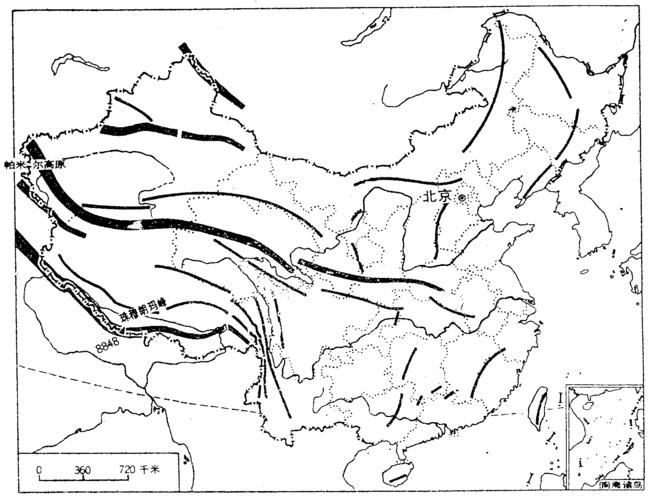 地理填图中国的山脉