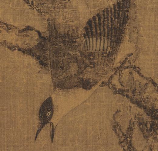 新品北宋崔白 双喜图 绢本竖幅国画装饰画临摹中国古代动物画挂画