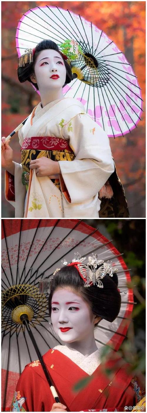 她们以奇特的外表而著称,例如,她们穿着日本传统和服,梳着传统发型和