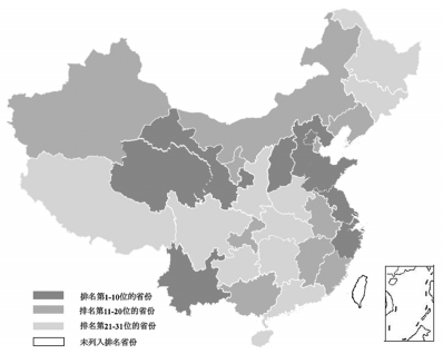 2017年中国残疾人政策进步指数省份排名分布