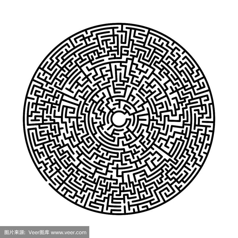 难圆迷宫.硬圆向量阵痛.矢量黑色圆圈迷宫在白色背景.