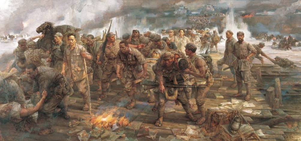 《湘江·1934》油画湘江战役是中央红军长征路上的第一场大战,冲破了