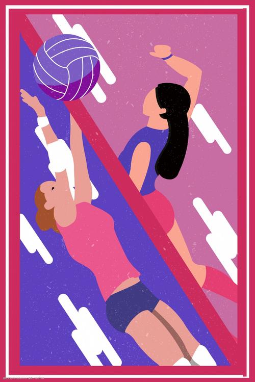扁平风格运动会女子排球比赛海报背景图片-图行天下图库
