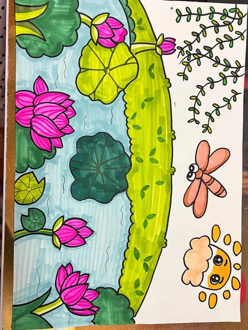 夏日池塘儿童画