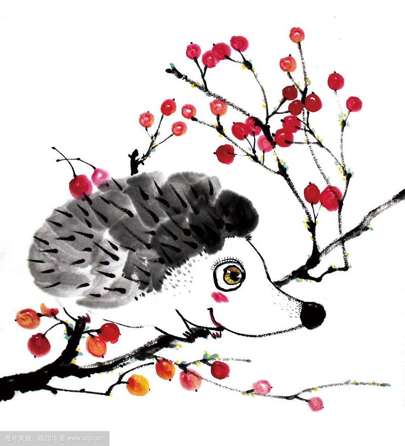 中国画水墨动物系列第一季共1000幅-刺猬