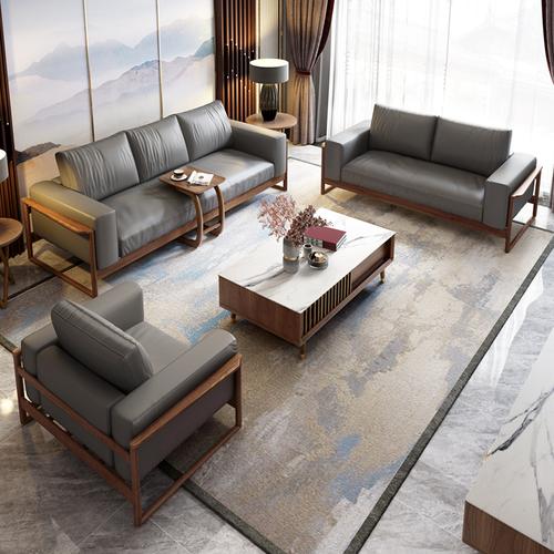 新中式实木沙发组合现代中式奢禅意别墅全屋现代皮艺真皮客厅家具