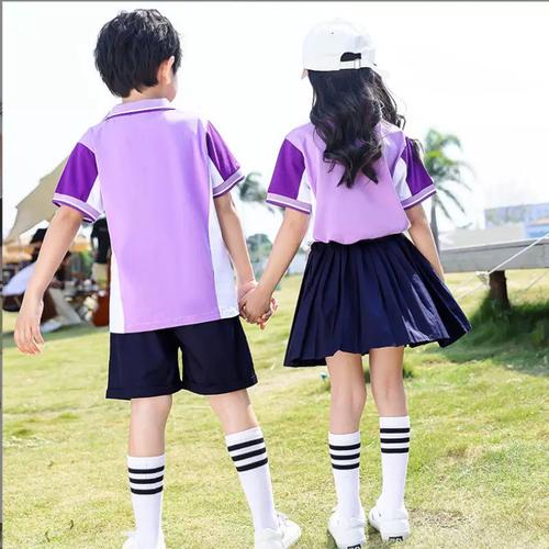 幼儿园园服夏季套装儿童班服英伦紫色短袖运动小学生校服夏两件套