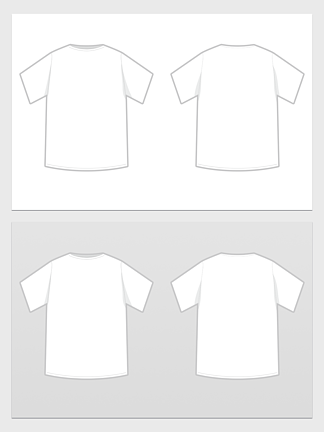 矢量白色圆领短袖t恤正反面款式效果图模板
