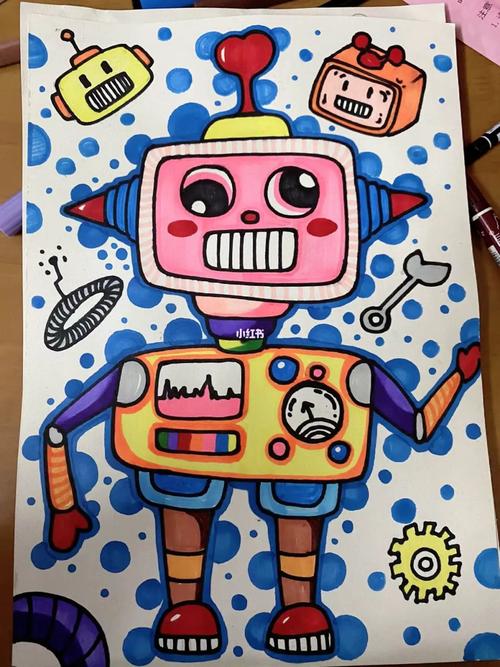 创意线描  #儿童画  #创意儿童画  #机器人  #儿童创意美术  #创意