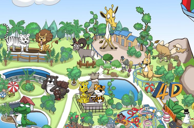 南宁动物园卡通手绘地图