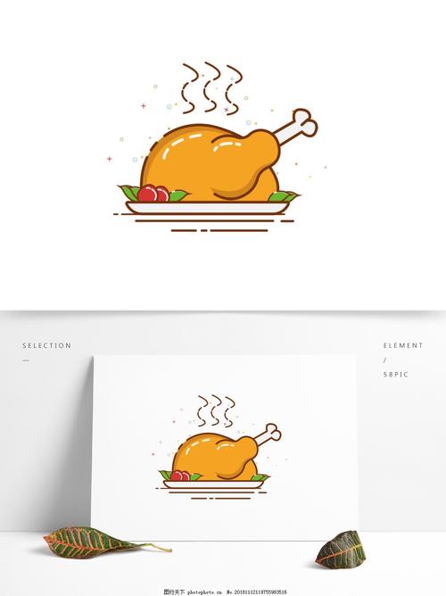 手绘卡通鸡肉食品鸡肉图片怎么画烤鸡简单又好看,烤鸡简笔画步骤画法