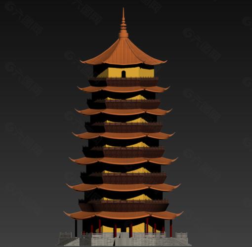 中国古代七层宝塔3d模型图片