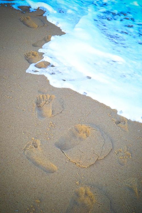 沙,海滩,脚印