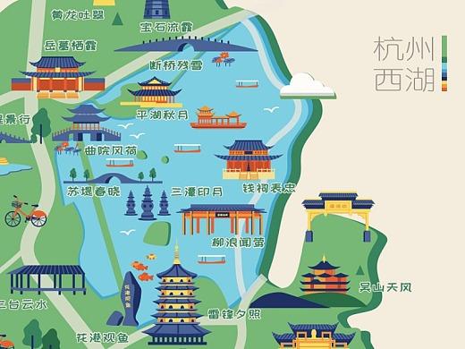 杭州西湖旅游地图插画