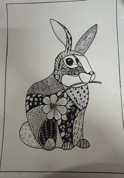 黑白装饰画 小兔子