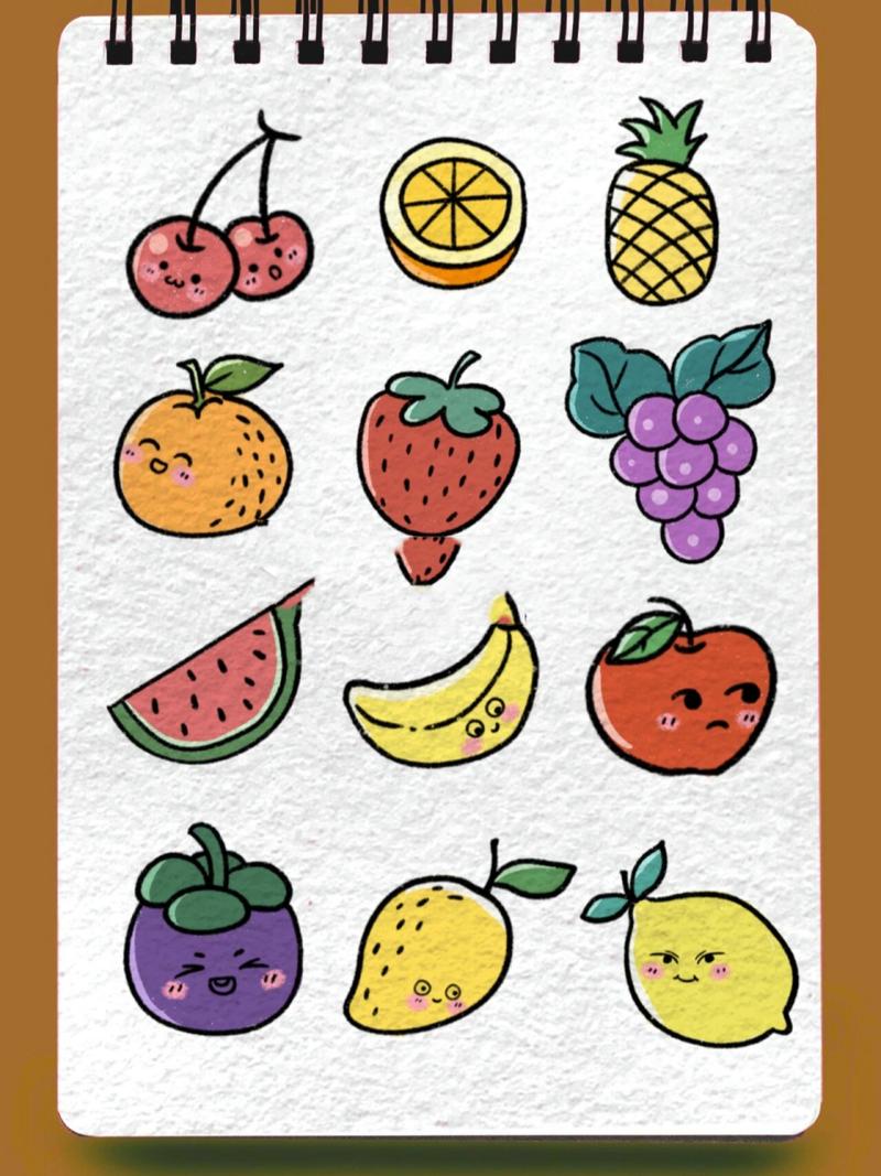 各种水果画法手帐素材食物简笔插画零基础      可爱水果简笔画 手帐