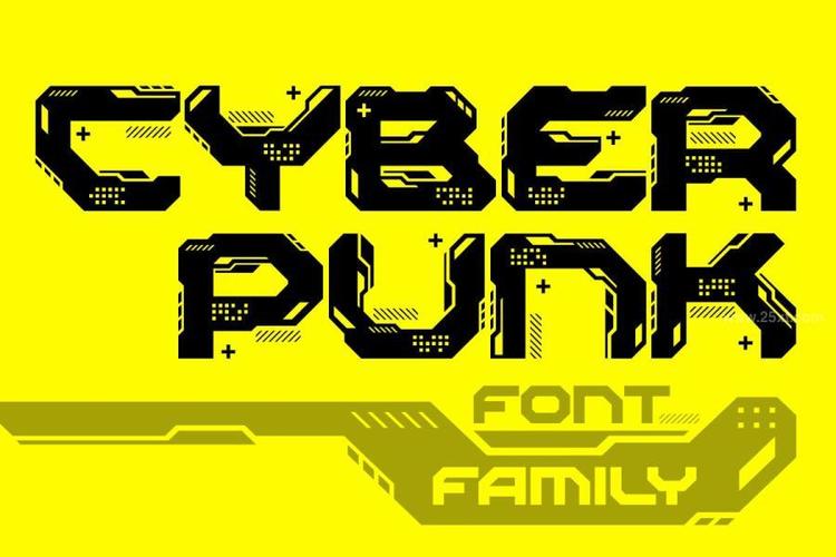 赛博朋克风格未来科技电子机械元素的英文大写装饰字体cyberpunk