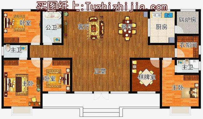 卧室×2,卫生间,书房;户型二:100平左右农村一层平房小洋楼设计图纸