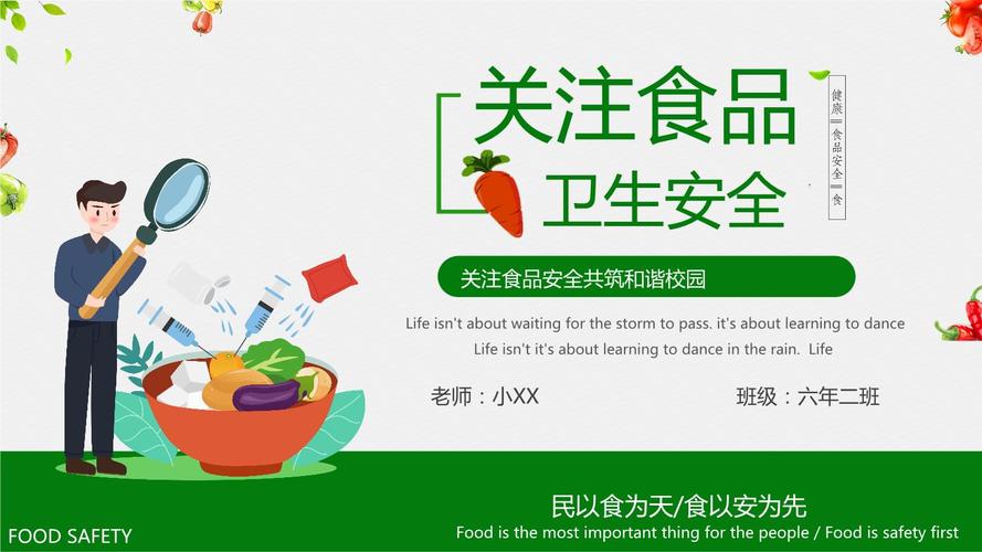 绿色卡通风关注食品卫生安全教育ppt模板.pptx 20页