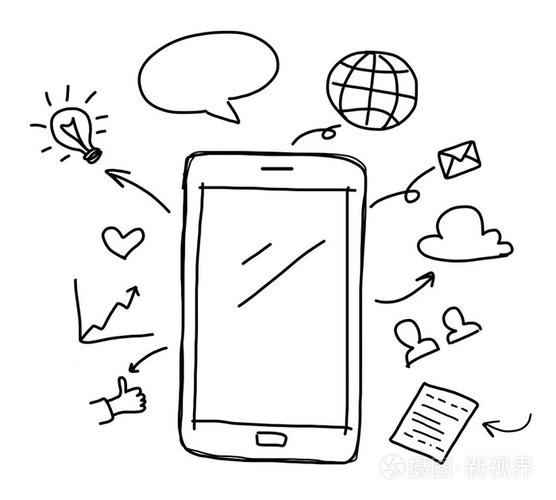 手绘图智能手机与社交媒体的概念