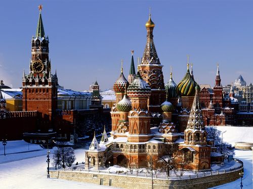 1024x768 克里姆林宫,莫斯科,俄罗斯瓦西里大教堂,冬天,雪 桌面背景