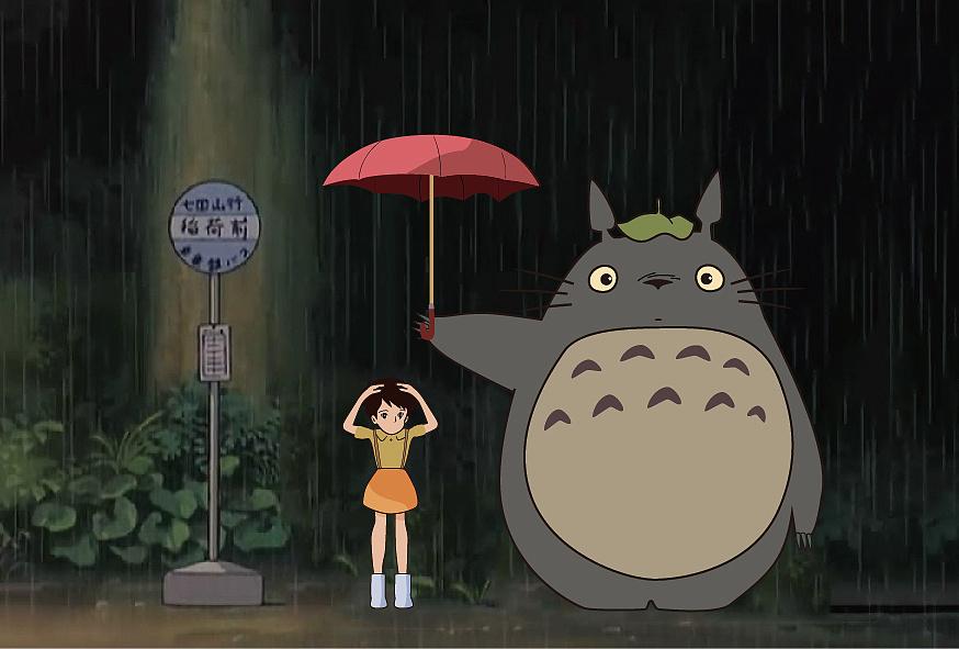 龙猫电影中是小女孩为龙猫撑伞,如果变成龙猫给小女孩撑伞,好像有另一