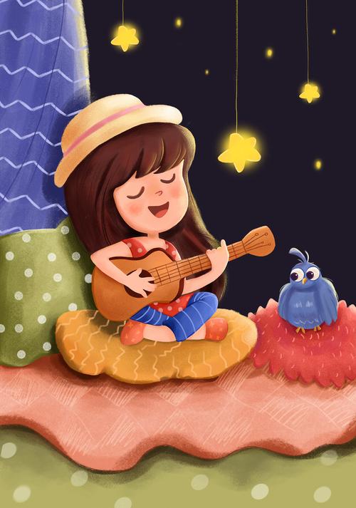 爱弹吉他的小姑娘|插画|儿童插画|54大美羊 - 原创作品 - 站酷 (zcool