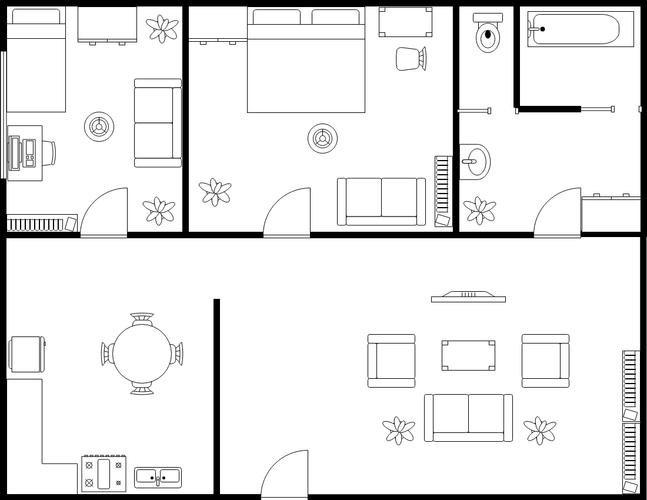 简单的公寓平面图 (由 visual paradigm online 的平面图软件制作)
