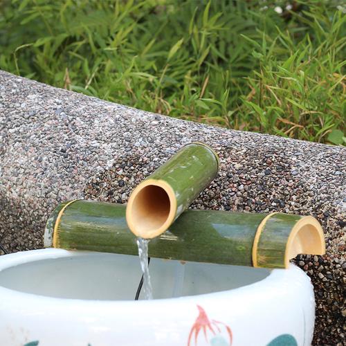 流水自制竹子摆件鱼缸养鱼竹筒过滤器太阳能循环系统摆件