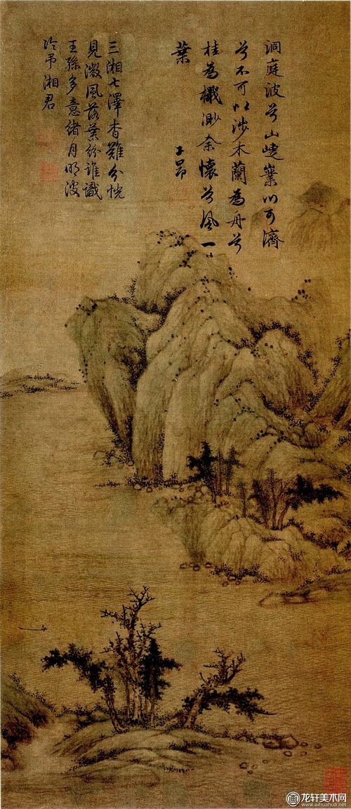景色山水画代表作元代赵孟頫《水村图》卷(第五段)高清大图赏析元代
