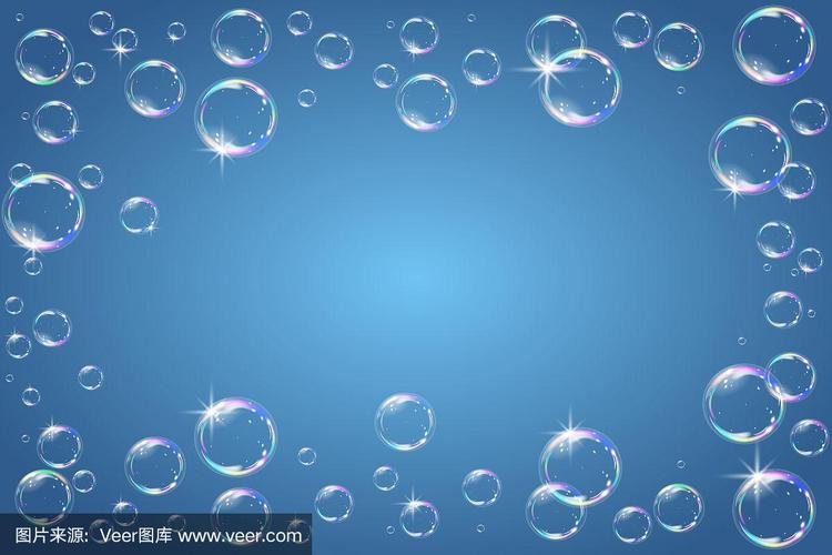 蓝色背景上的肥皂泡框架.矢量图