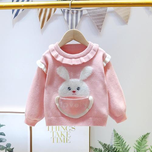 秋装女童儿童宝宝毛衣外套上衣套头洋气卡通长袖针织小兔兜童装潮