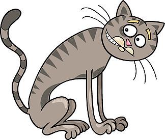 瘦灰色虎斑猫的卡通插图