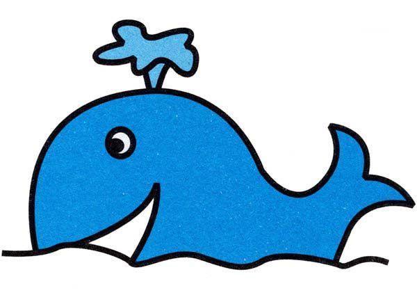 大海中玩耍的鲸鱼简笔画图片教程素描彩图水面涂上浅蓝色水花涂深蓝色