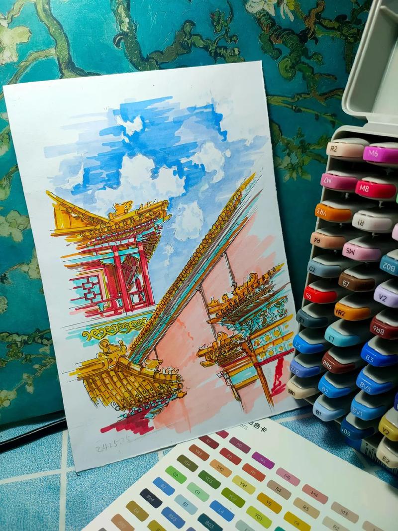 马克笔风景画《北京–故宫》#马克笔手绘 #风景画 #北京故宫 - 抖音