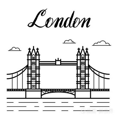 伦敦市线艺术与现代刻字的伦敦塔桥建设图
