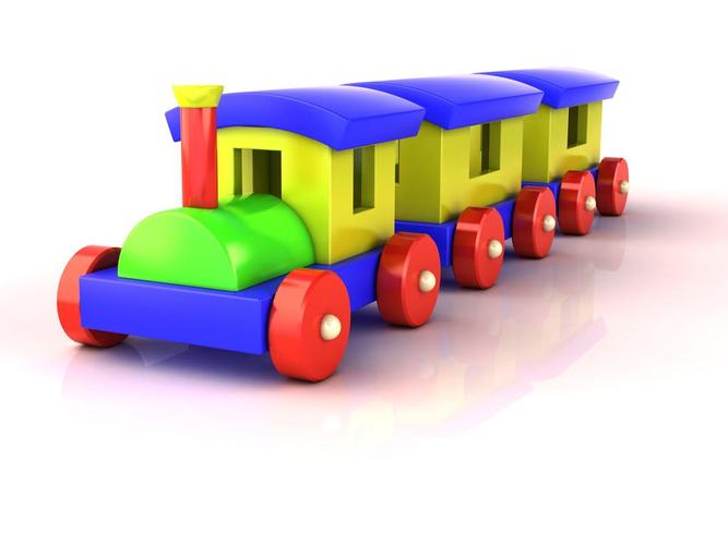 玩具火车,上一个白色的背景, 光影和反射的玩具火车