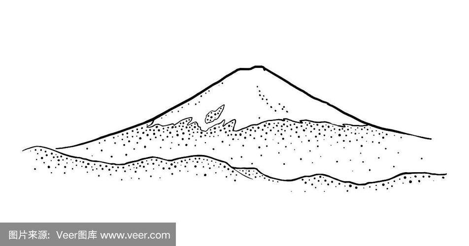 日本的富士山.复古黑色矢量版画插图