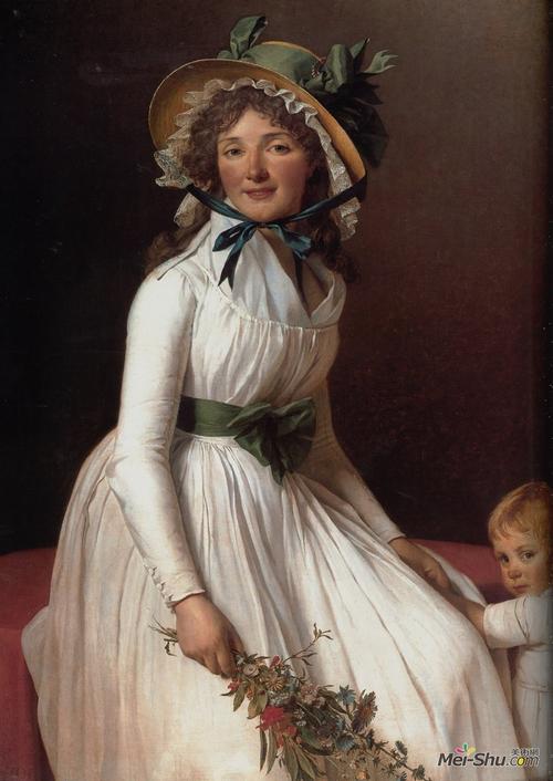 达维特(大卫david)《皮埃尔夫人和她的儿子埃米尔》是一幅写生肖像画