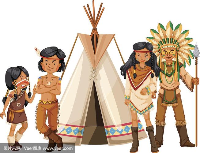 站在圆锥形帐篷旁的美国土著印第安人
