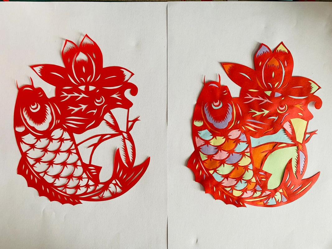 【剪纸刻纸】莲莲有鱼套色成品2 套色成品系列2 图片底稿来源于网络