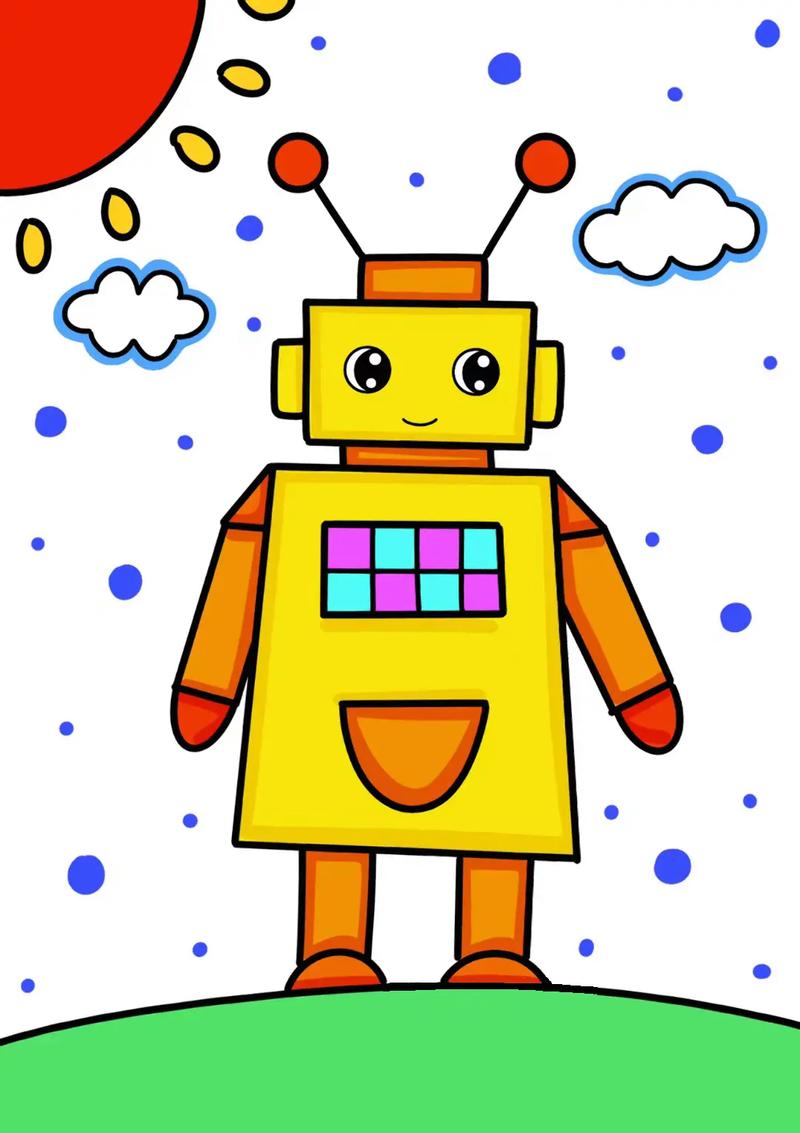 科幻主题机器人儿童画创意画教程.