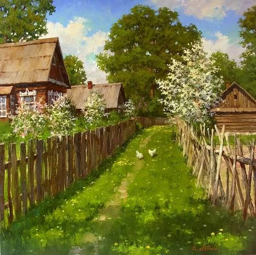 原创阳光明媚的乡村俄罗斯艺术家德米特里莱文风景油画