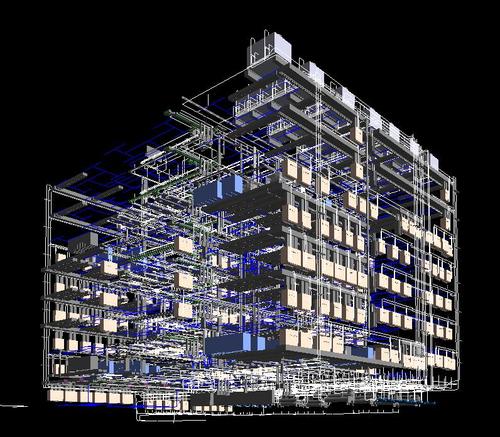 revit8层综合办公楼项目模型(建筑 结构 暖通 电气 消防)