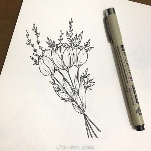 一组花卉黑白线描画(ins:s.hukufuku)