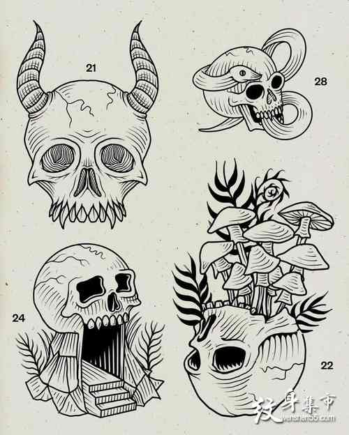 蘑菇纹身手稿图案