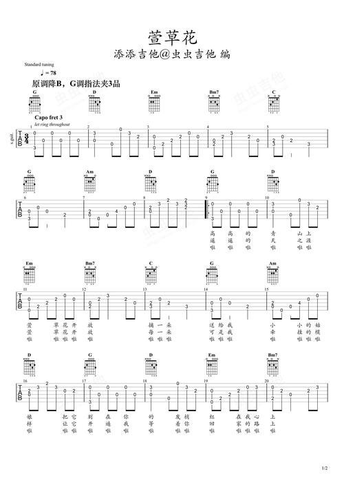 萱草花-张小斐 指弹独奏谱-虫虫吉他:www.ccguitar.cn