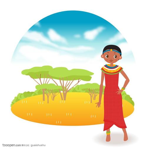 国家卡通插画女孩 非洲刚果传统服饰女孩