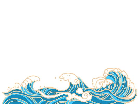 蓝色手绘卡通国潮古风中国风海浪元素png素材
