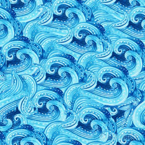 水彩波浪无缝图案具有装饰性水曲线的海洋背景海流图